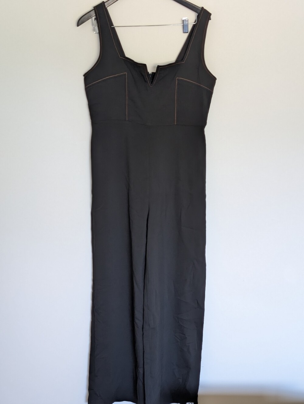 NWT C’est Moi Black Contrast Stitch Wide Leg Jumpsuit Size L